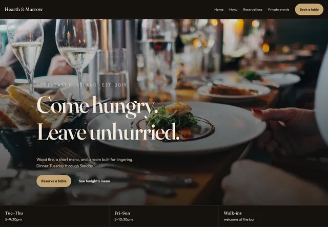 Home page of the Hearth & Marrow website