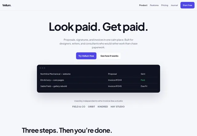 Home page of the Vellum website