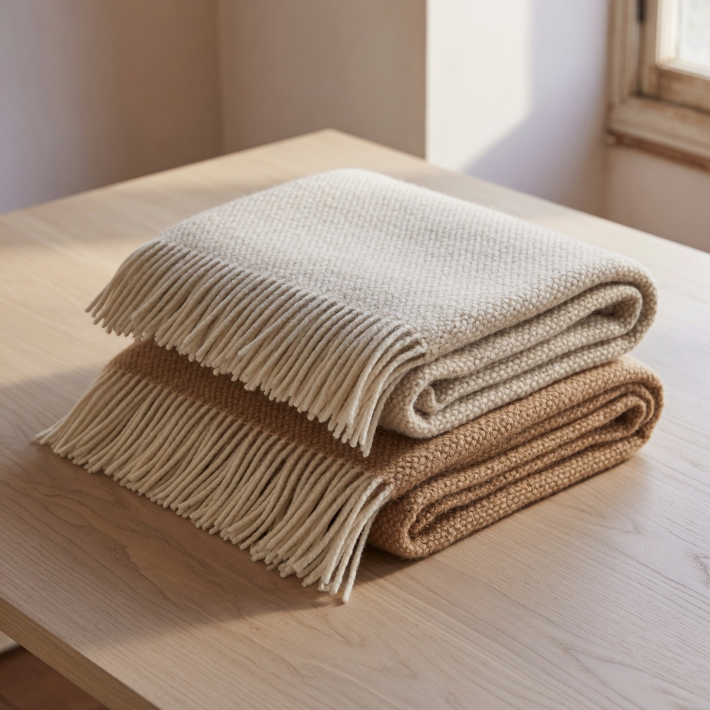 Folded wool picnic throw